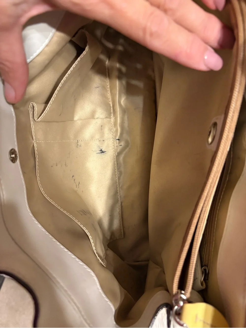 Textured Cream Shoulder Satchel with Yellow Accent